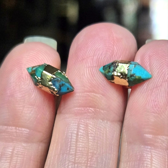 Natural Kharma by Avelon Jewelry - Turquoise natural crystal gemstone sterling & gold earrings